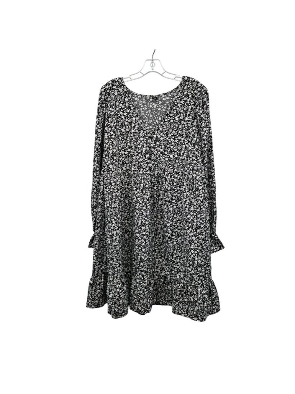 Shein Womens Print Long Sleeve Dress Shift Ruffle Hem Black/White Size 4XL